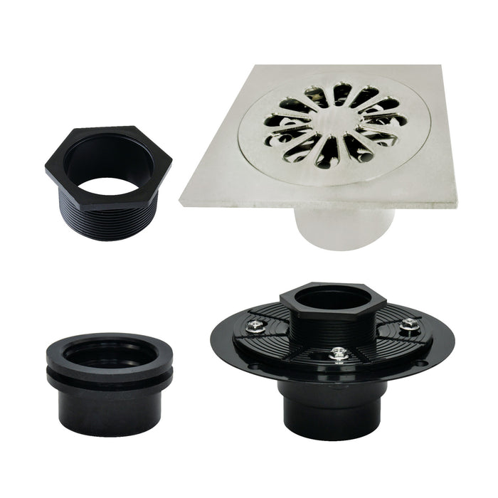 Kingston Watercourse BSFK4161PN 4-Inch Brass Square Grid Shower Drain with Flange, Polished Nickel