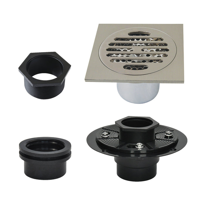 Kingston Watercourse BSFK4262BN 4-Inch Brass Square Grid Shower Drain with Flange, Brushed Nickel