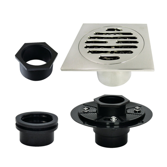 Kingston Watercourse BSFK4262PN 4-Inch Brass Square Grid Shower Drain with Flange, Polished Nickel