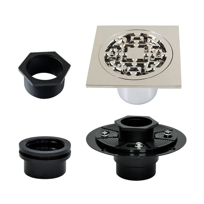 Kingston Watercourse BSFK4272PN 4-Inch Brass Square Grid Shower Drain with Flange, Polished Nickel