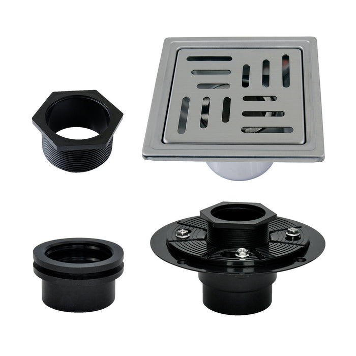 Kingston Watercourse BSFK4410SS 4-Inch Stainless Steel Square Grid Shower Drain with Flange, Polished Stainless Steel