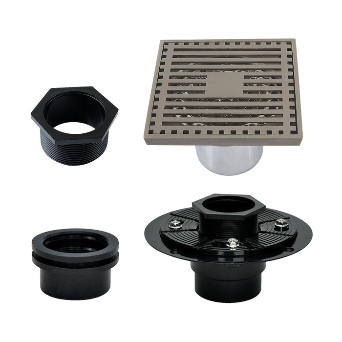 Kingston Watercourse BSFK4464BN 4-Inch Brass Square Grid Shower Drain with Flange, Brushed Nickel