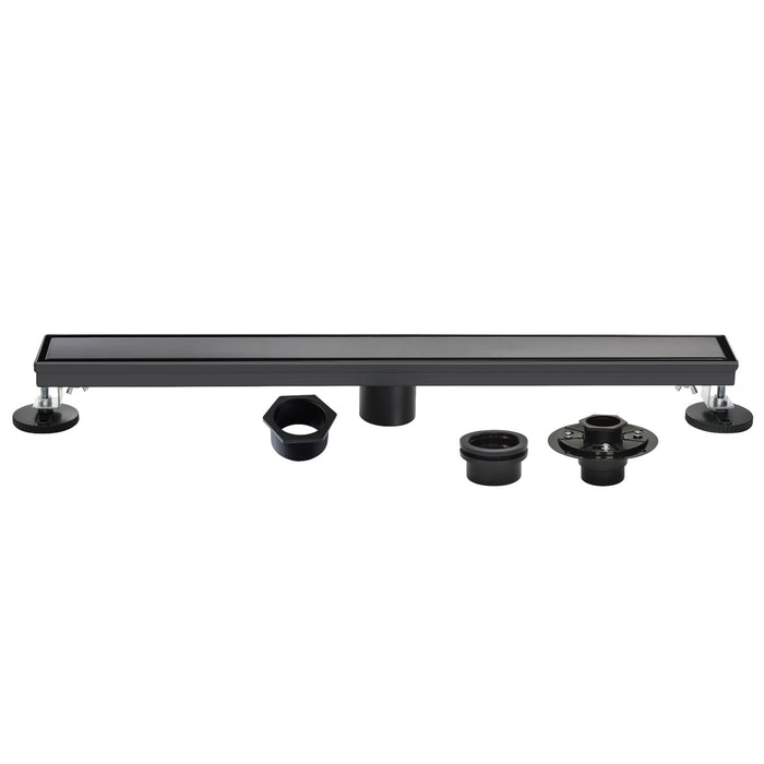 Kingston Watercourse BSFK4820 48-Inch Stainless Steel Linear Shower Drain with Reversible Tile Insert and Flat Grate, Drain with Base Flange and Hair Strainer, Matte Black