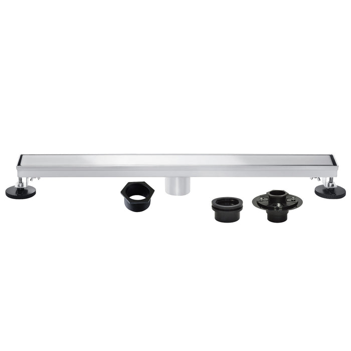 Kingston Watercourse BSFK4821 48-Inch Stainless Steel Linear Shower Drain with Reversible Tile Insert and Flat Grate, Drain with Base Flange and Hair Strainer, Polished Chrome