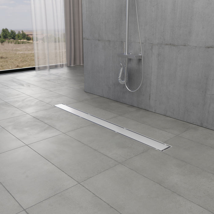 Kingston Watercourse BSFK4828 48-Inch Stainless Steel Linear Shower Drain with Reversible Tile Insert and Flat Grate, Drain with Base Flange and Hair Strainer, Brushed Nickel