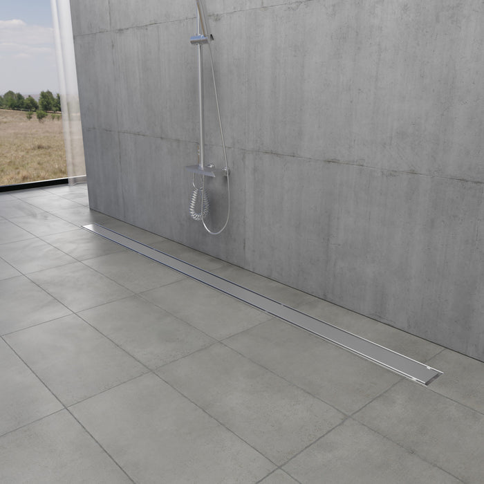 Kingston Watercourse BSFK6028 60-Inch Stainless Steel Linear Shower Drain with Reversible Tile Insert and Flat Grate, Drain with Base Flange and Hair Strainer, Brushed Nickel