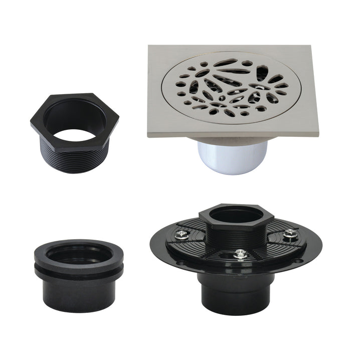 Kingston Watercourse BSFK6360BN 4-Inch Brass Square Grid Shower Drain with Flange, Brushed Nickel