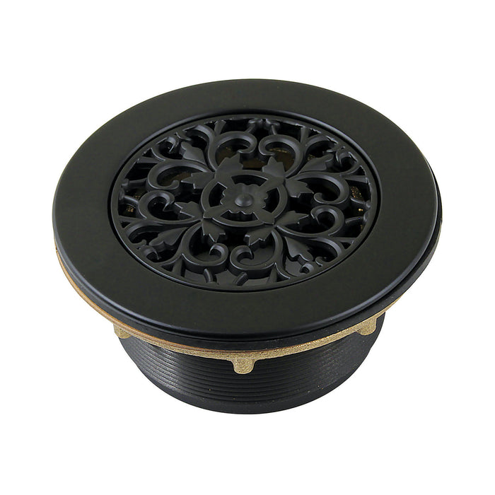 Kingston Watercourse BSFT4130 4-1/4-Inch Brass Round Grid Shower Base Drain with Flange, Matte Black