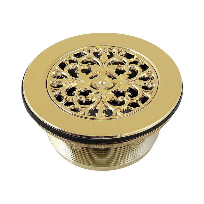 Kingston Watercourse BSFT4132 4-1/4-Inch Brass Round Grid Shower Base Drain with Flange, Polished Brass