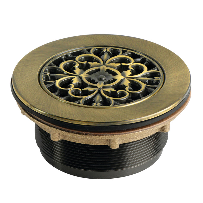 Kingston Watercourse BSFT4133 4-1/4-Inch Brass Round Grid Shower Base Drain with Flange, Antique Brass