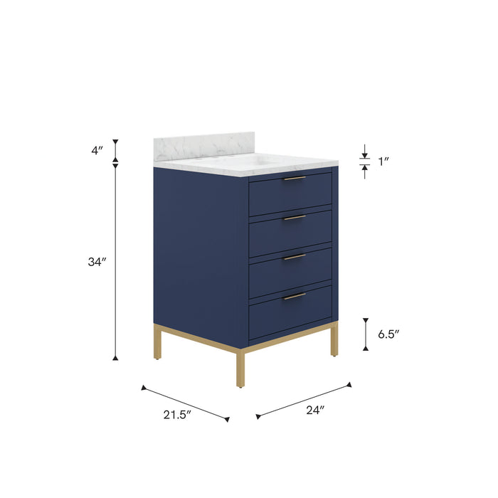 Kingston Bristol BR24CW06MB - 24 in. x 21.5 in. Bathroom Vanity Marble Top and White Basin, Monarch Blue