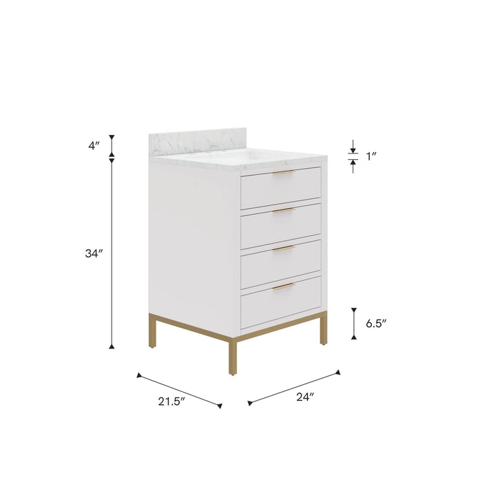 Kingston Bristol BR24CW06PW - 24 in. x 21.5 in. Bathroom Vanity Marble Top and White Basin, Pure White