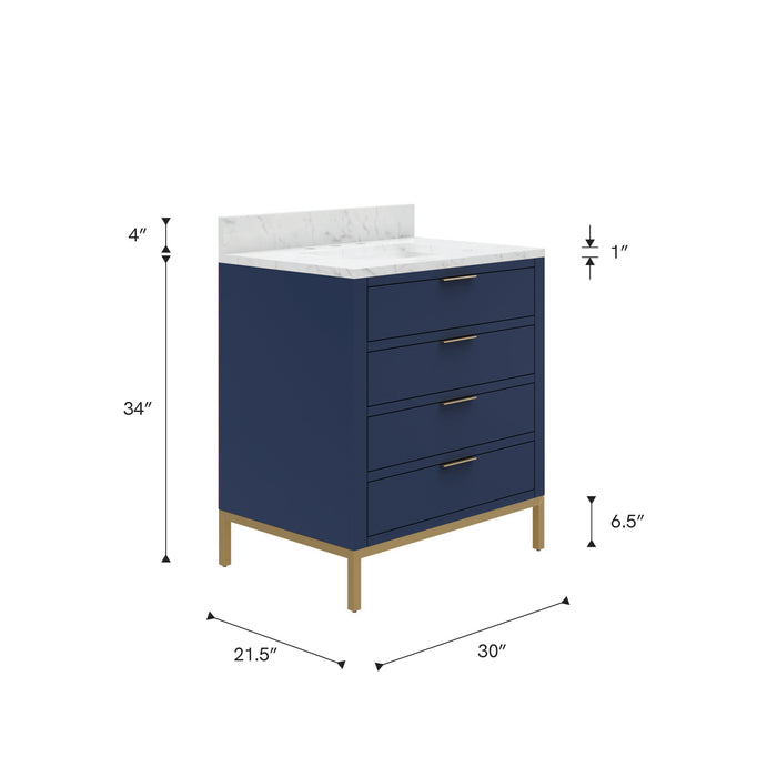 Kingston Bristol BR30CW06MB - 30 in. x 21.5 in. Bathroom Vanity Marble Top and White Basin, Monarch Blue