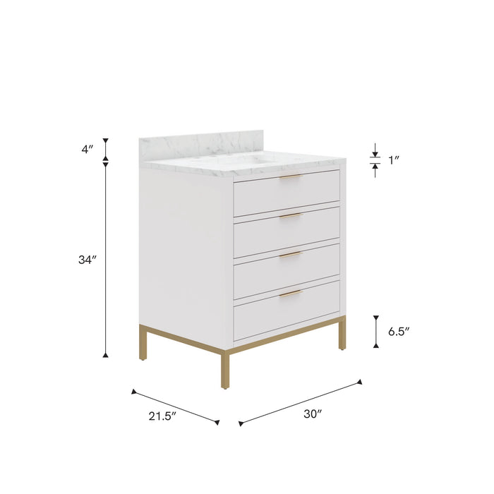 Kingston Bristol BR30CW06PW - 30 in. x 21.5 in. Bathroom Vanity Marble Top and White Basin, Pure White