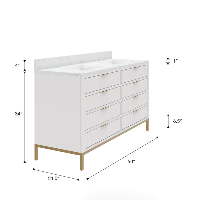 Kingston Bristol BR60CW06PW - 60 in. x 21.5 in. Bathroom Vanity Marble Top and White Basin, Pure White