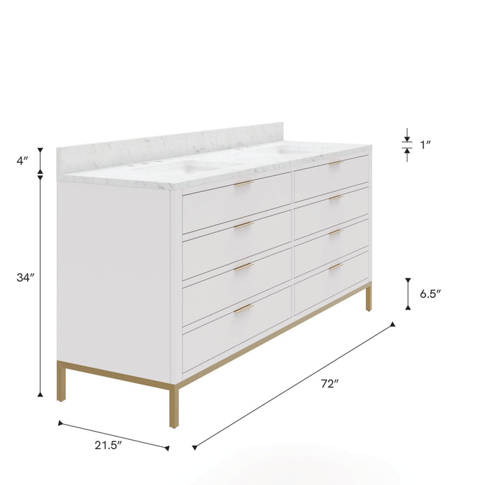 Kingston Bristol BR72CW06PW - 72 in. x 21.5 in. Bathroom Vanity Marble Top and White Basin, Pure White