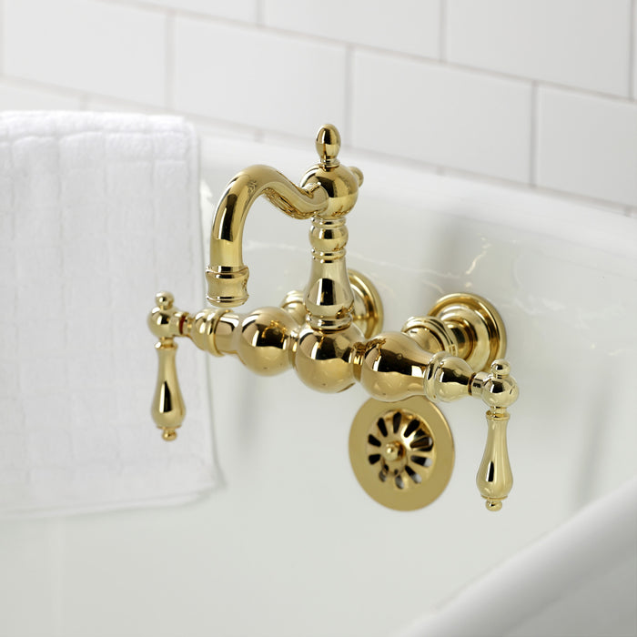 Kingston Heirloom CA1001T2 - Heritage Two-Handle 2-Hole Tub Wall Mount Clawfoot Tub Faucet, Polished Brass