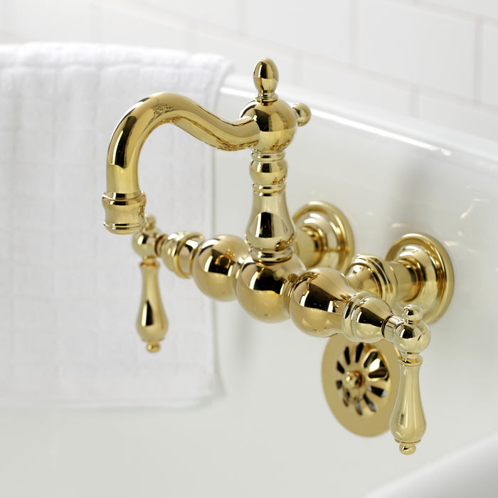 Kingston Heirloom CA1001T2 - Heritage Two-Handle 2-Hole Tub Wall Mount Clawfoot Tub Faucet, Polished Brass