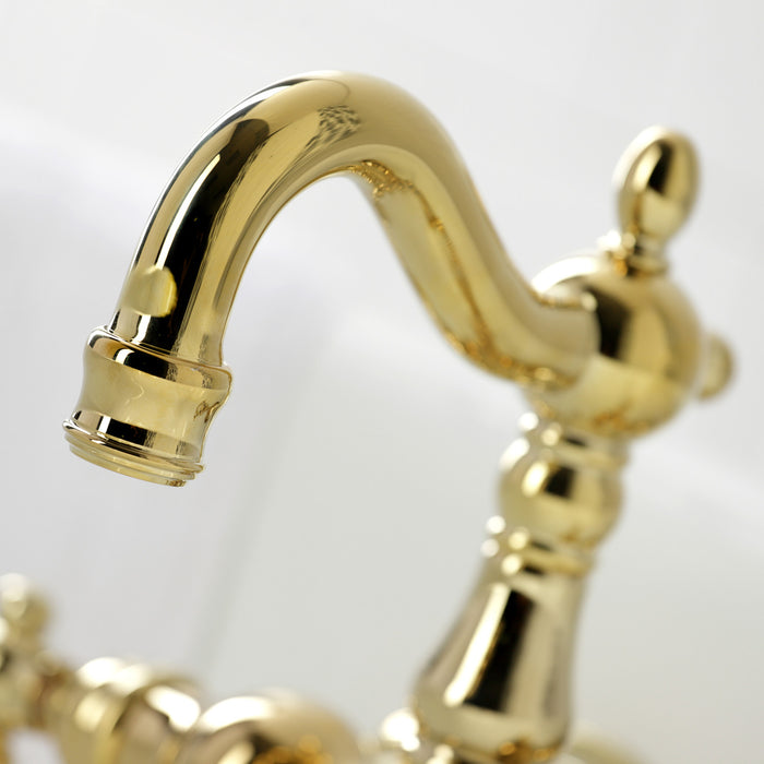 Kingston Heirloom CA1001T2 - Heritage Two-Handle 2-Hole Tub Wall Mount Clawfoot Tub Faucet, Polished Brass