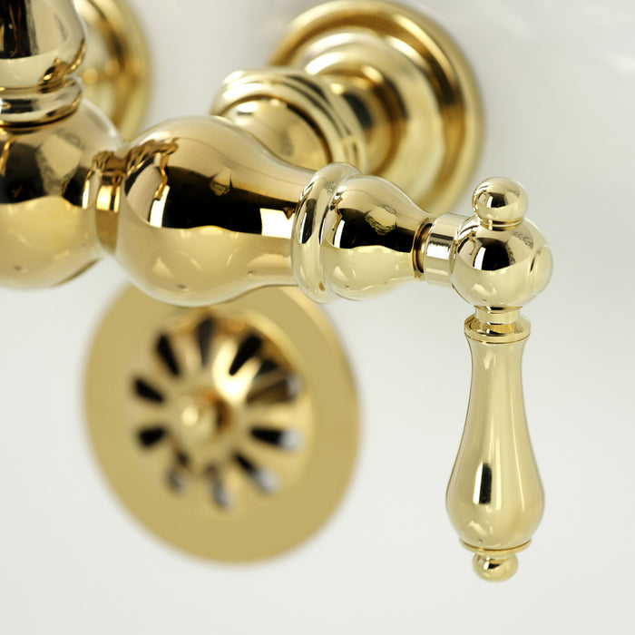 Kingston Heirloom CA1001T2 - Heritage Two-Handle 2-Hole Tub Wall Mount Clawfoot Tub Faucet, Polished Brass