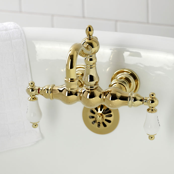 Kingston Heirloom CA1003T2 - Heritage Two-Handle 2-Hole Tub Wall Mount Clawfoot Tub Faucet, Polished Brass
