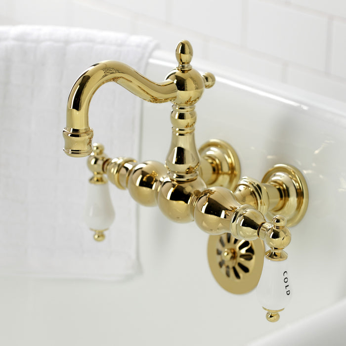 Kingston Heirloom CA1003T2 - Heritage Two-Handle 2-Hole Tub Wall Mount Clawfoot Tub Faucet, Polished Brass