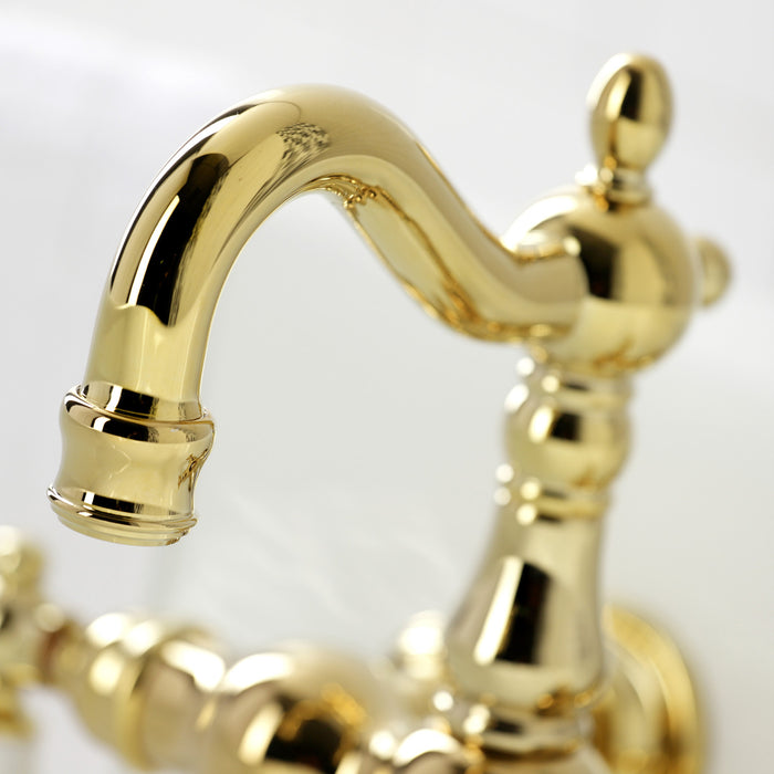 Kingston Heirloom CA1003T2 - Heritage Two-Handle 2-Hole Tub Wall Mount Clawfoot Tub Faucet, Polished Brass