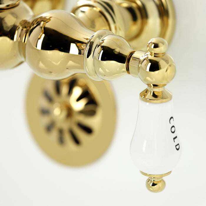 Kingston Heirloom CA1003T2 - Heritage Two-Handle 2-Hole Tub Wall Mount Clawfoot Tub Faucet, Polished Brass