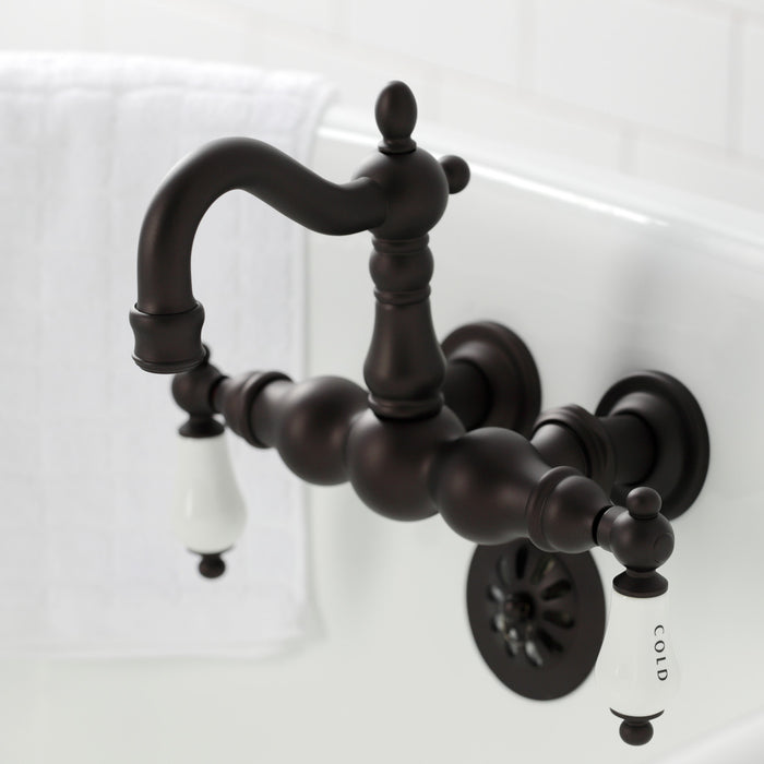Kingston Heirloom CA1003T5 - Heritage Two-Handle 2-Hole Tub Wall Mount Clawfoot Tub Faucet, Oil Rubbed Bronze