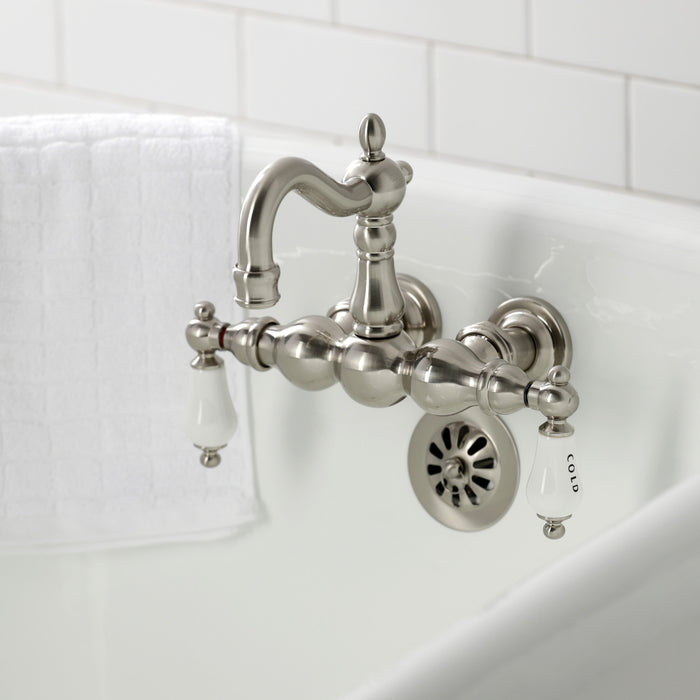 Kingston Heirloom CA1003T8 - Heritage Two-Handle 2-Hole Tub Wall Mount Clawfoot Tub Faucet, Brushed Nickel