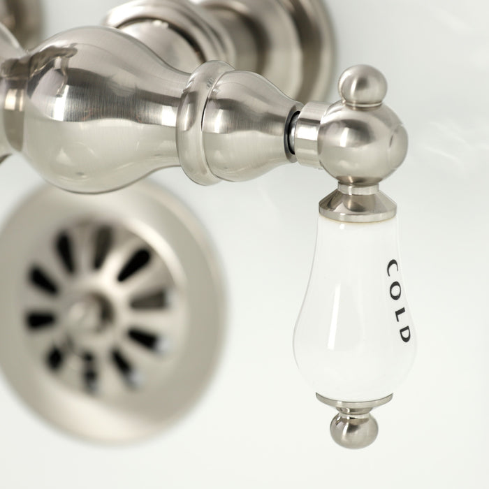 Kingston Heirloom CA1003T8 - Heritage Two-Handle 2-Hole Tub Wall Mount Clawfoot Tub Faucet, Brushed Nickel