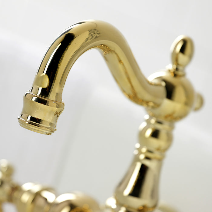 Kingston Heirloom CA1005T2 - Heritage Two-Handle 2-Hole Tub Wall Mount Clawfoot Tub Faucet, Polished Brass