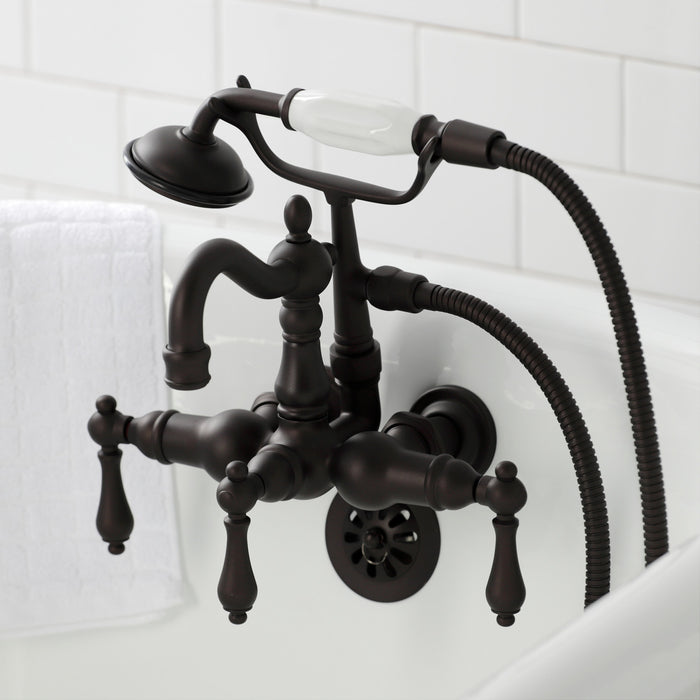 Kingston Heirloom CA1007T5 - Heritage Three-Handle 2-Hole Tub Wall Mount Clawfoot Tub Faucet with Hand Shower, Oil Rubbed Bronze