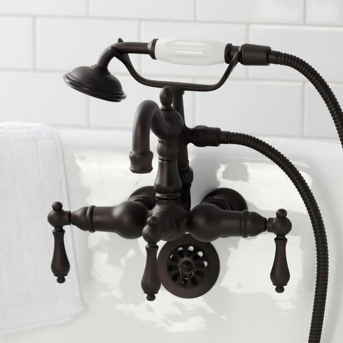 Kingston Heirloom CA1007T5 - Heritage Three-Handle 2-Hole Tub Wall Mount Clawfoot Tub Faucet with Hand Shower, Oil Rubbed Bronze