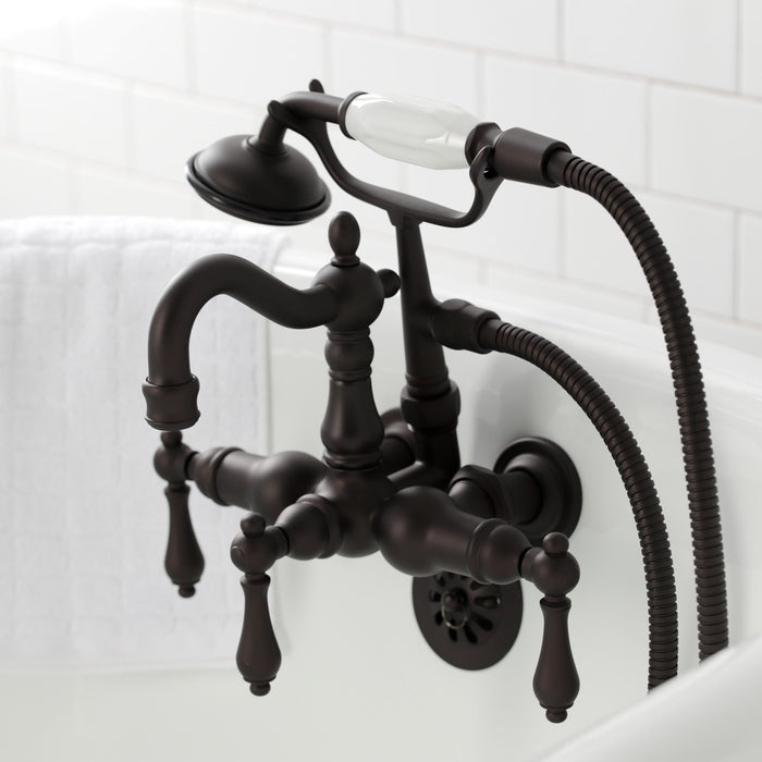 Kingston Heirloom CA1007T5 - Heritage Three-Handle 2-Hole Tub Wall Mount Clawfoot Tub Faucet with Hand Shower, Oil Rubbed Bronze