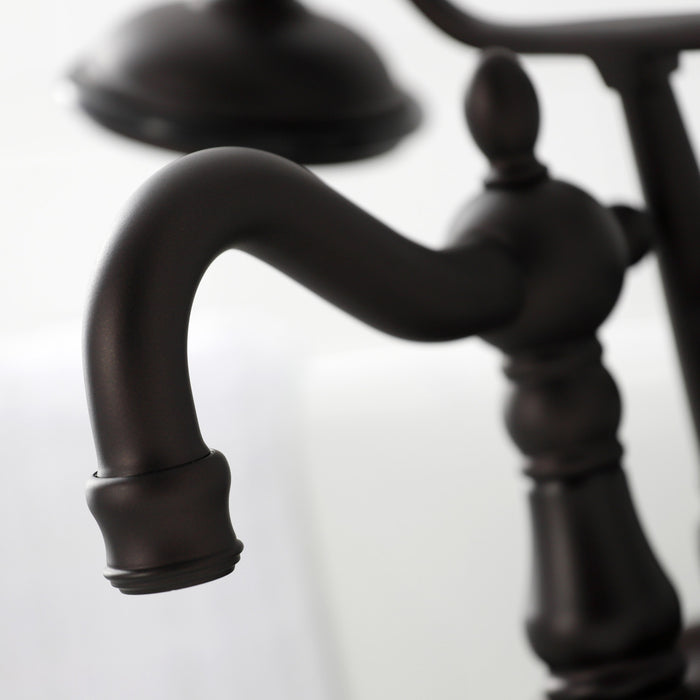 Kingston Heirloom CA1007T5 - Heritage Three-Handle 2-Hole Tub Wall Mount Clawfoot Tub Faucet with Hand Shower, Oil Rubbed Bronze