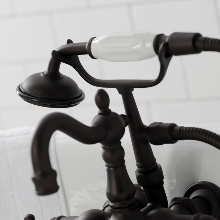 Kingston Heirloom CA1007T5 - Heritage Three-Handle 2-Hole Tub Wall Mount Clawfoot Tub Faucet with Hand Shower, Oil Rubbed Bronze