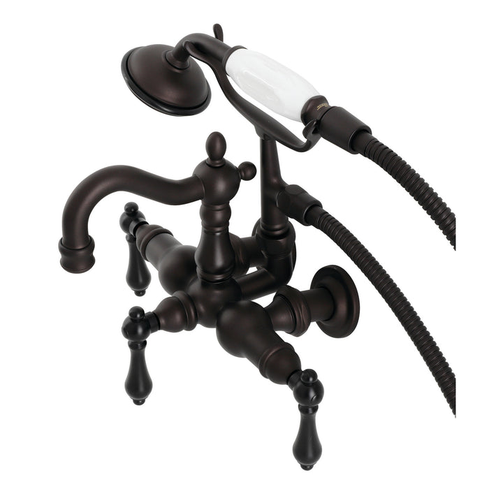 Kingston Heirloom CA1007T5 - Heritage Three-Handle 2-Hole Tub Wall Mount Clawfoot Tub Faucet with Hand Shower, Oil Rubbed Bronze