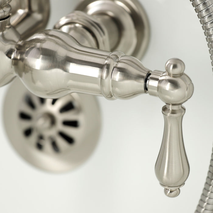 Kingston Heirloom CA1007T8 - Heritage Three-Handle 2-Hole Tub Wall Mount Clawfoot Tub Faucet with Hand Shower, Brushed Nickel
