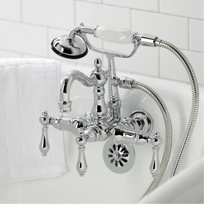 Kingston Heirloom CA1008T1 - Heritage Three-Handle 2-Hole Tub Wall Mount Clawfoot Tub Faucet with Hand Shower, Polished Chrome