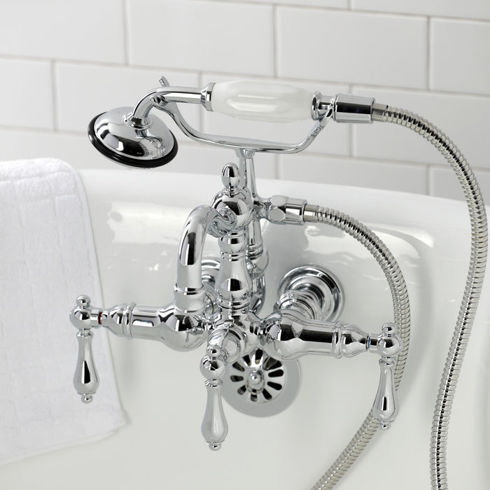 Kingston Heirloom CA1008T1 - Heritage Three-Handle 2-Hole Tub Wall Mount Clawfoot Tub Faucet with Hand Shower, Polished Chrome