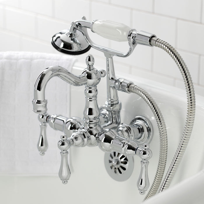 Kingston Heirloom CA1008T1 - Heritage Three-Handle 2-Hole Tub Wall Mount Clawfoot Tub Faucet with Hand Shower, Polished Chrome