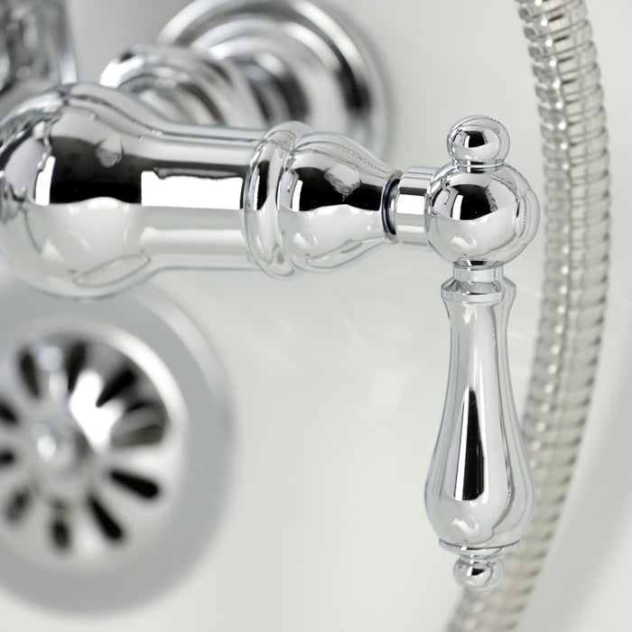 Kingston Heirloom CA1008T1 - Heritage Three-Handle 2-Hole Tub Wall Mount Clawfoot Tub Faucet with Hand Shower, Polished Chrome