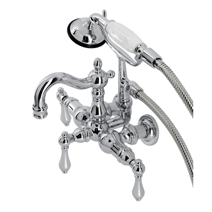 Kingston Heirloom CA1008T1 - Heritage Three-Handle 2-Hole Tub Wall Mount Clawfoot Tub Faucet with Hand Shower, Polished Chrome
