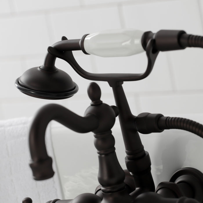 Kingston Heirloom CA1009T5 - Heritage Three-Handle 2-Hole Tub Wall Mount Clawfoot Tub Faucet with Hand Shower, Oil Rubbed Bronze