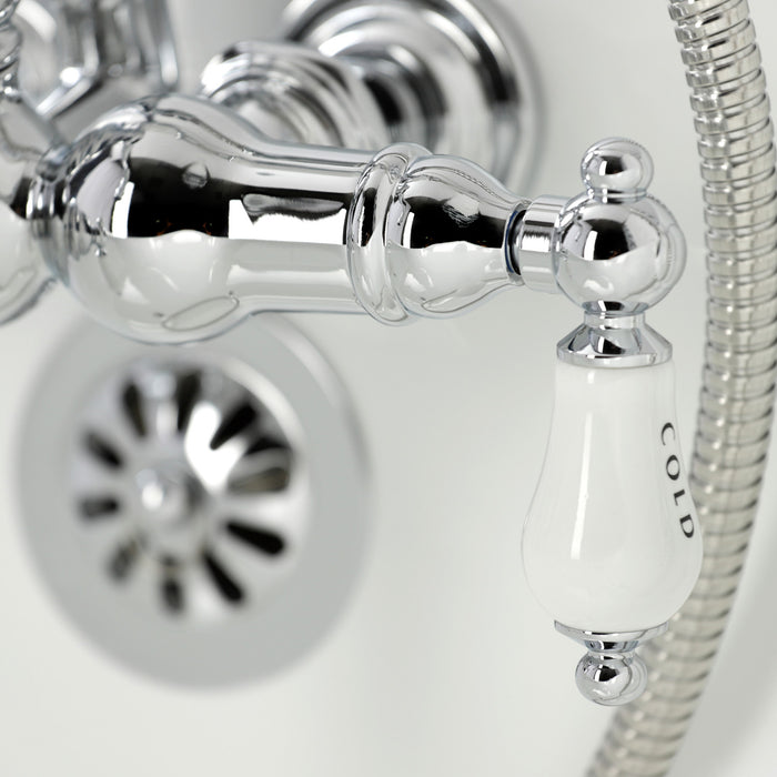 Kingston Heirloom CA1010T1 - Heritage Three-Handle 2-Hole Tub Wall Mount Clawfoot Tub Faucet with Hand Shower, Polished Chrome