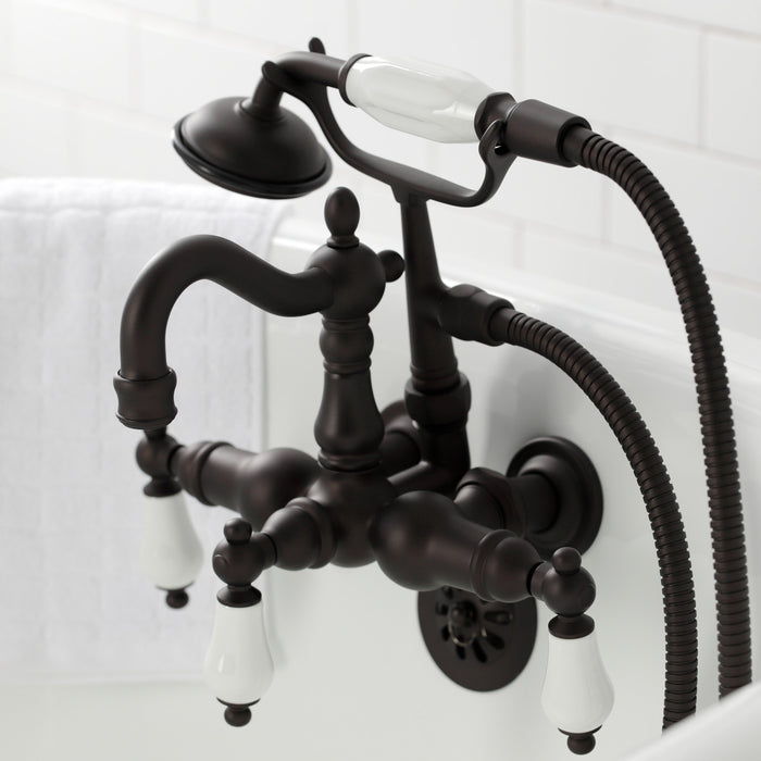 Kingston Heirloom CA1011T5 - Heritage Three-Handle 2-Hole Tub Wall Mount Clawfoot Tub Faucet with Hand Shower, Oil Rubbed Bronze