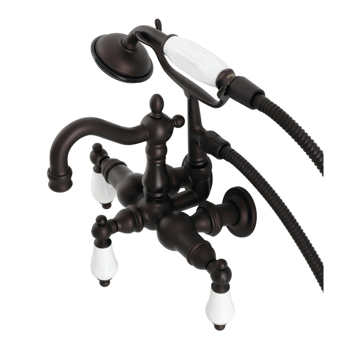Kingston Heirloom CA1011T5 - Heritage Three-Handle 2-Hole Tub Wall Mount Clawfoot Tub Faucet with Hand Shower, Oil Rubbed Bronze