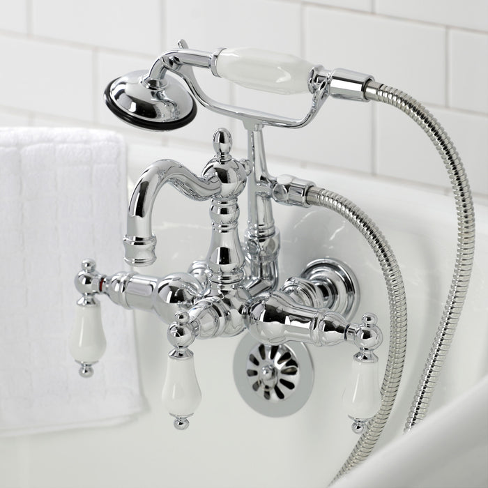 Kingston Heirloom CA1012T1 - Heritage Three-Handle 2-Hole Tub Wall Mount Clawfoot Tub Faucet with Hand Shower, Polished Chrome