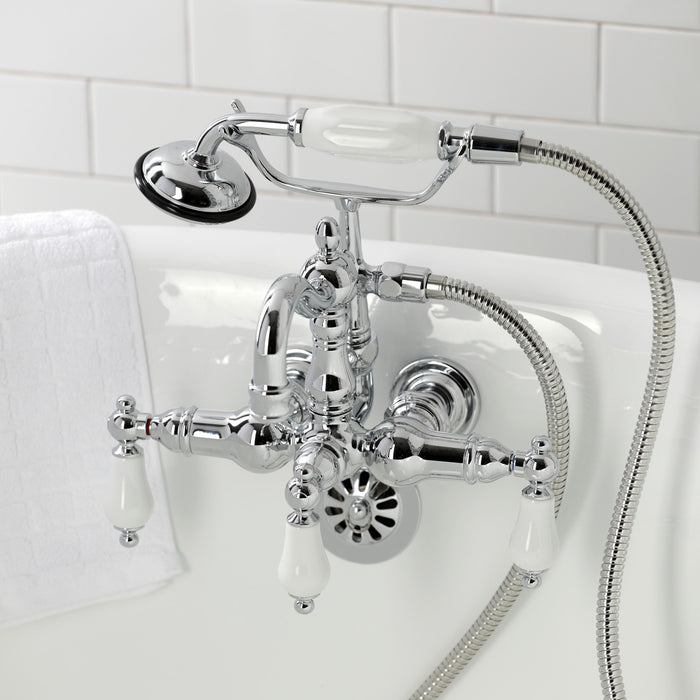 Kingston Heirloom CA1012T1 - Heritage Three-Handle 2-Hole Tub Wall Mount Clawfoot Tub Faucet with Hand Shower, Polished Chrome